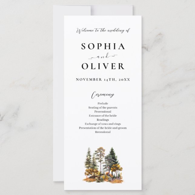 Elegantes Hochzeitsprogramm für den Wasserfarbenwa (Vorderseite)