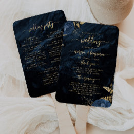 Elegantes Hochzeitsprogramm für die blaue Flora Fächer