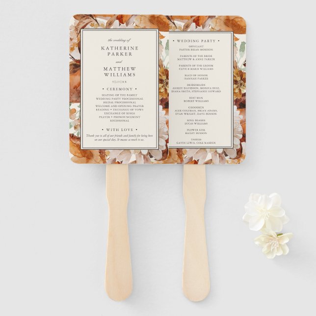 Elegantes Hochzeitsprogramm für die Wasserfarben i Fächer (Vorne und Hinten)