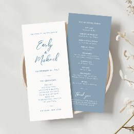 Elegantes Hochzeitsprogramm für Dusty Blue Calligr Einladung