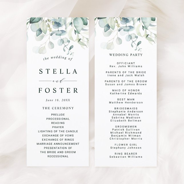 Elegantes Hochzeitsprogramm für Grünfolien Programm (Front & Back)