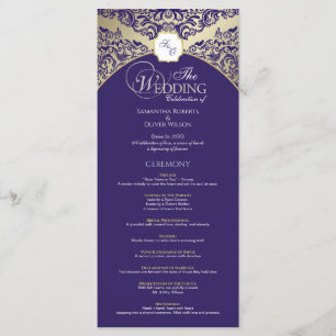 Elegantes Hochzeitsprogramm für Lila und goldene M Programm