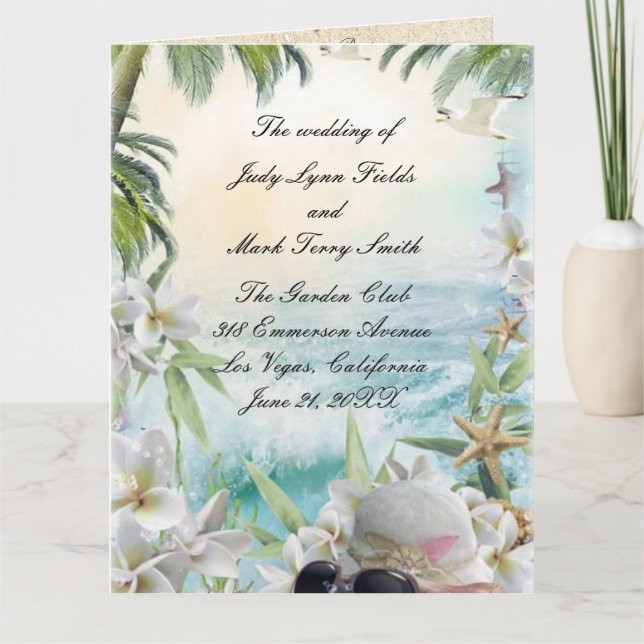 Elegantes Hochzeitsprogramm für tropische Strände Karte (Vorderseite)