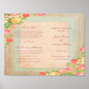 Elegantes Hochzeitsprogramm für Vintage Rose Poster
