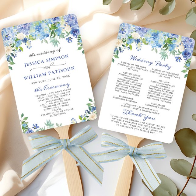 Elegantes Hochzeitsprogramm für Wasserfarben Blue  Fächer (Von Creator hochgeladen)