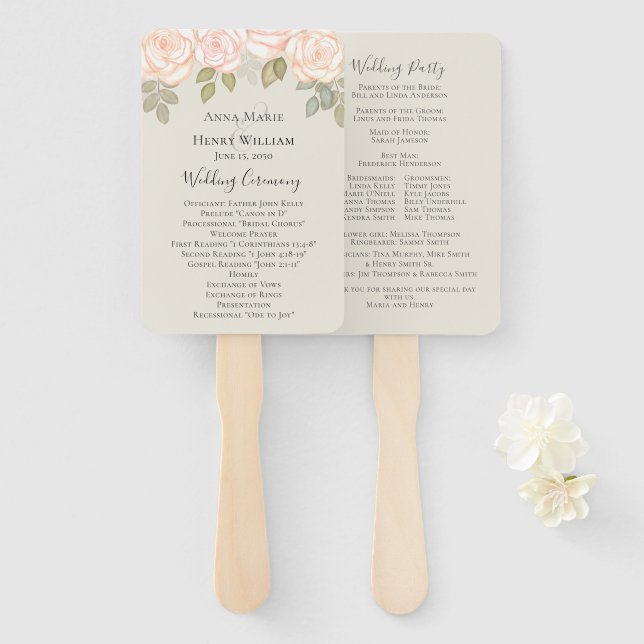 Elegantes Hochzeitsprogramm für Wasserfarben Fächer (Vorne und Hinten)