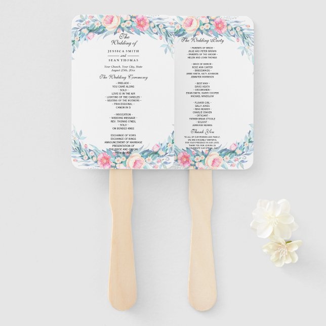 Elegantes Hochzeitsprogramm für Wasserfarben Fächer (Vorne und Hinten)