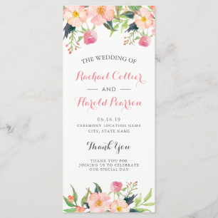 Elegantes Hochzeitsprogramm für Wasserfarben Rosa Programm
