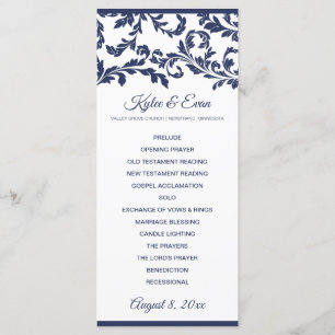 Elegantes Hochzeitsprogramm geblüht   Navy Blue Programm