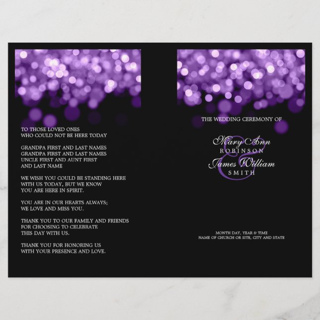 Elegantes Hochzeitsprogramm Lila Lights (Vorderseite)