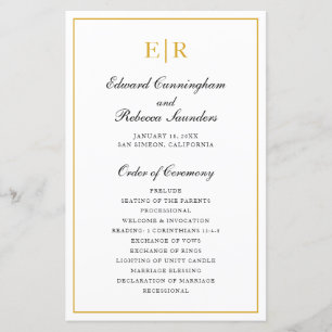 Elegantes Hochzeitsprogramm mit Goldmonogramm