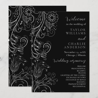 Elegantes Hochzeitsprogramm mit Silber und Schwarz Programm