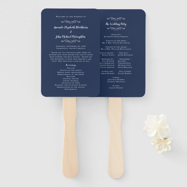 Elegantes Hochzeitsprogramm Moderne Zeremonie Prog Fächer (Vorne und Hinten)