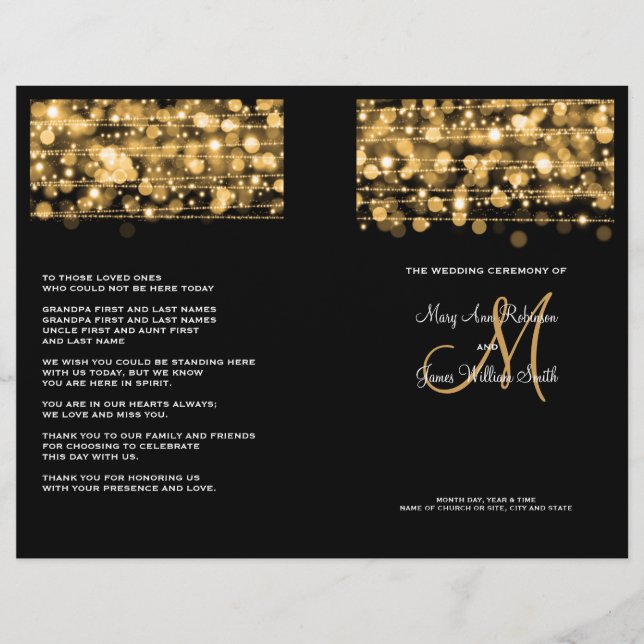 Elegantes Hochzeitsprogramm Party Glitzern Gold (Vorderseite)