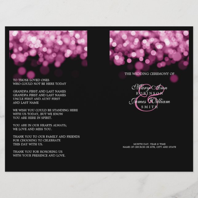 Elegantes Hochzeitsprogramm - Rosa Lichter (Vorderseite)