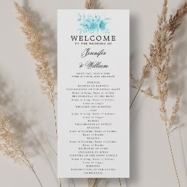 Elegantes Hochzeitsprogramm Türkisfarbene Blumensc Einladung