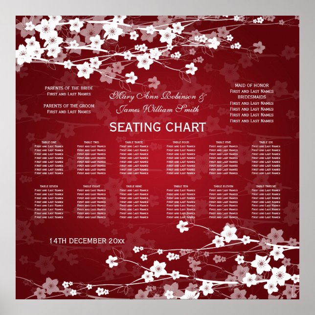 Elegantes Hochzeitssatteldiagramm Kirschblossom Ro Poster (Vorne)