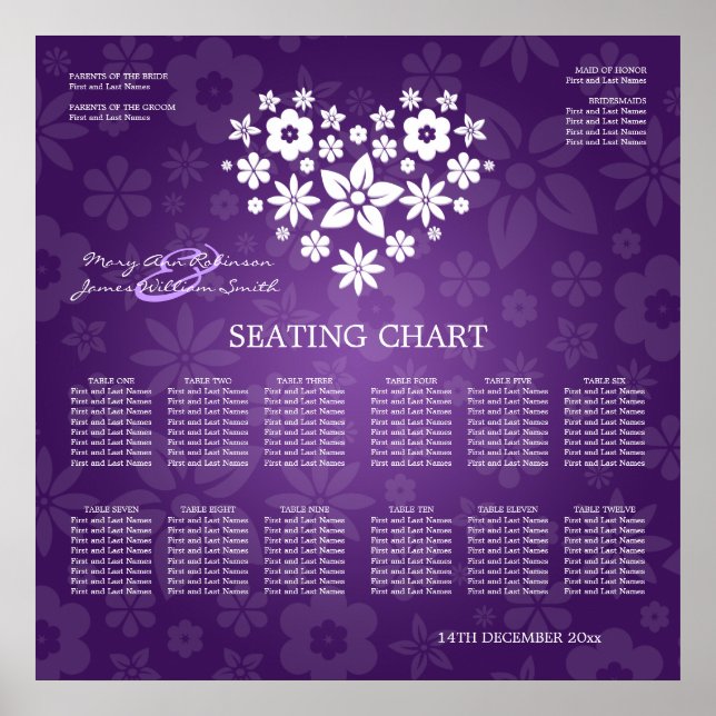 Elegantes Hochzeitssatteldiagramm Lila Herz Poster (Vorne)