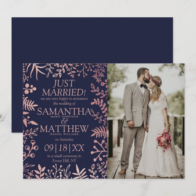 Elegantes Hochzeitsschiff der Marine & Rose Gold F Ankündigung (Vorne/Hinten)