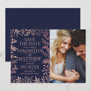 Elegantes Hochzeitsschiff der Marine & Rose Gold F Save The Date