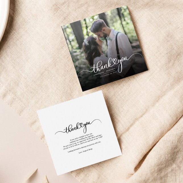 Elegantes Hochzeitssemble Foto Vielen Dank Mitteilungskarte (Wedding Photo Hand-Lettered Thank You Mini Card)