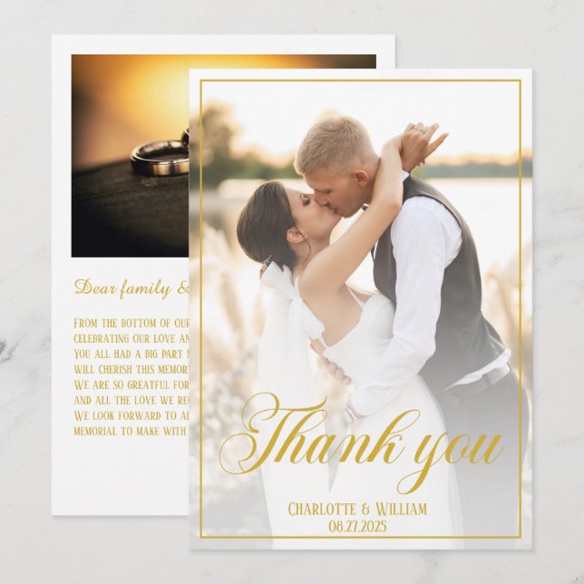 Elegantes Hochzeitsskript - Fotos Dankeskarte (Vorne/Hinten)