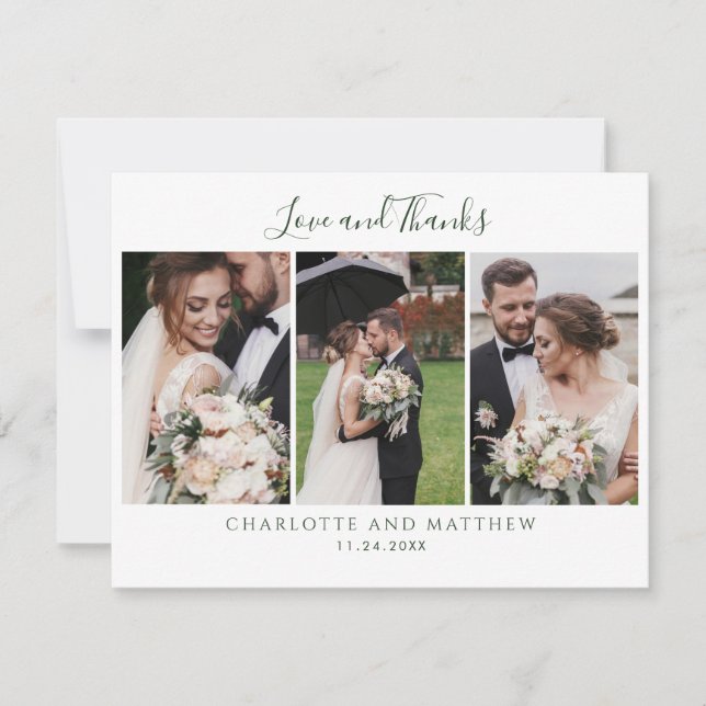 Elegantes Hochzeitsskript für Fotos Dankeskarte (Vorderseite)