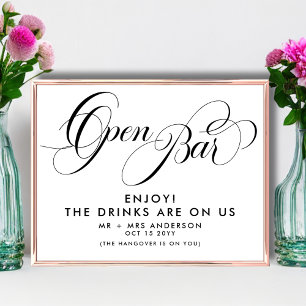 Elegantes Hochzeitsskript Kostenlose Getränke Bar  Poster