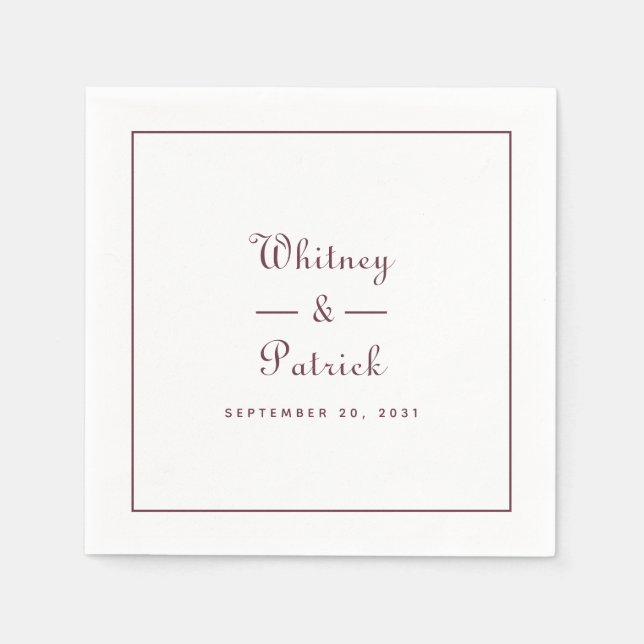 Elegantes Hochzeitsskript Minimalistisches Burgund Serviette (Vorderseite)