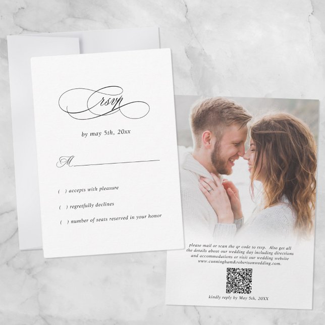 Elegantes Hochzeitsstift QR Foto Moderner Minimale RSVP Karte (Von Creator hochgeladen)