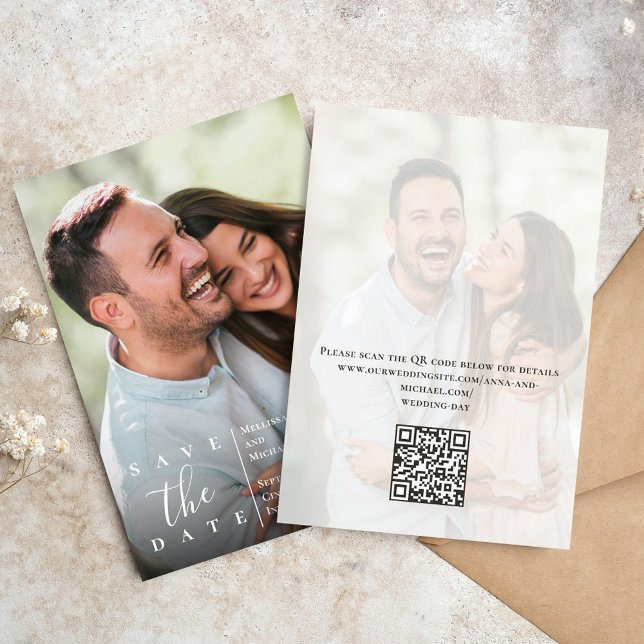 Elegantes Hochzeitsstil Save the Date (Wedding save-the-date photo card with a scannable QR code. )
