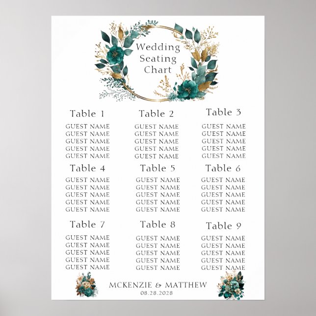 Elegantes Hochzeitsszenario mit Aquamarinen und go Poster (Vorne)