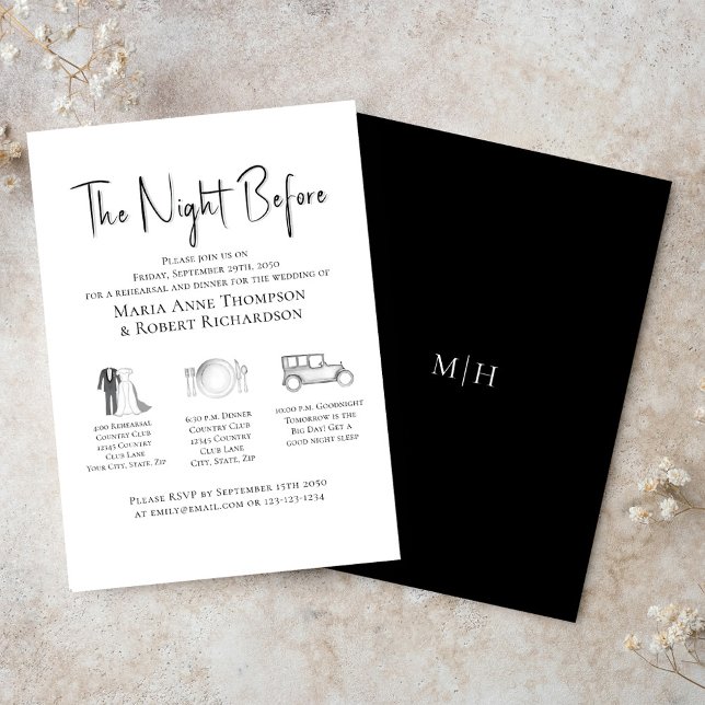 Elegantes Hochzeitstag Probe Dinner Einladung (The Night Before, wedding rehearsal dinner invitation template. )