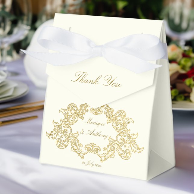 Elegantes Hochzeitstil für Elfenbein und Gold Geschenkschachtel (Elegant ivory and gold vintage ornate frame wedding template favor box wedding favors pretty box)