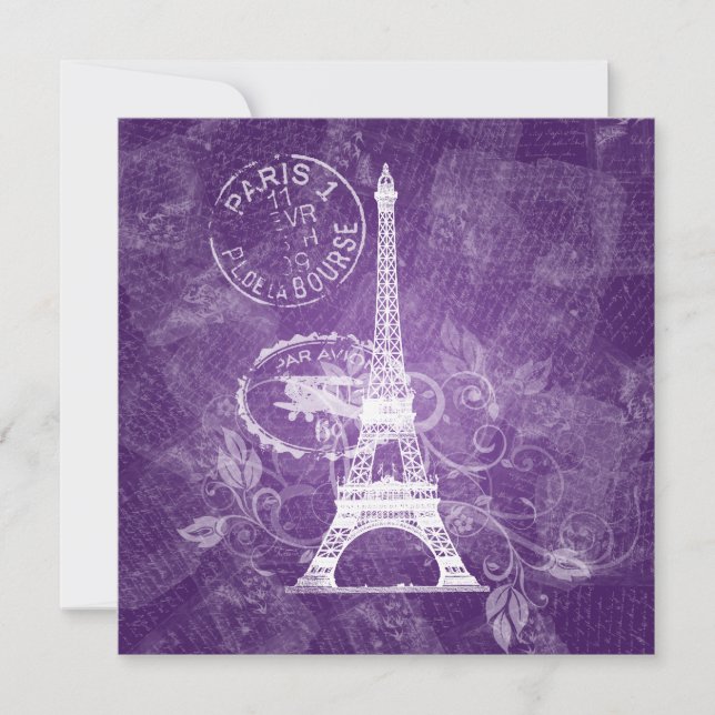 Elegantes Hochzeitstil Lila Paris Einladung (Vorderseite)