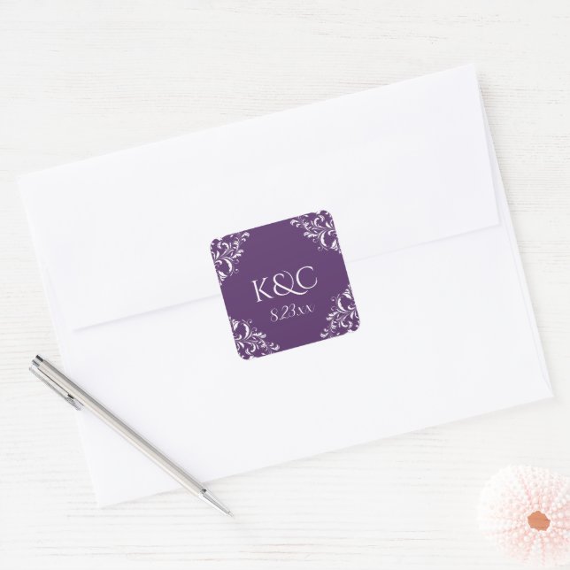 Elegantes Hochzeitstil | Nadine - Plum Lila Quadratischer Aufkleber (Umschlag)