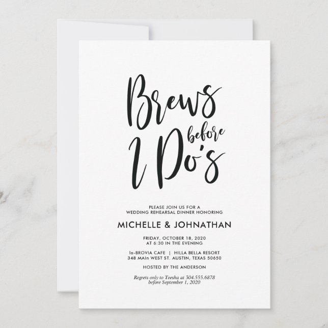 Elegantes Hochzeitstreffen Probe Dinner Einladung (Vorderseite)