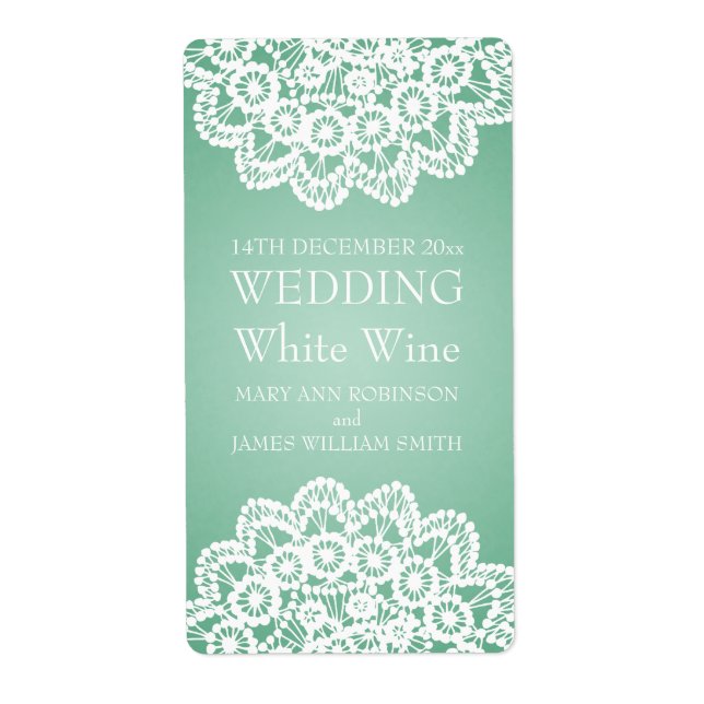 Elegantes Hochzeitsweinlabel Vintage Spitzentechno (Vorne)