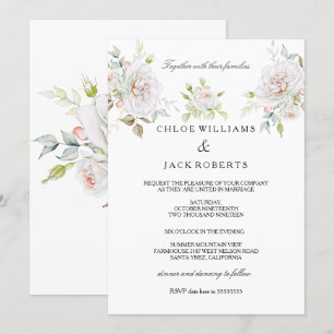Elegantes Hochzeitsweiß-Rosa-Rosenbouquet Einladung
