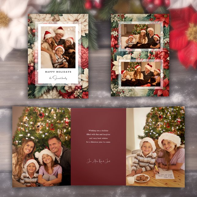Elegantes Holiday Floral Foto Dreifach Gefaltete Karte (Von Creator hochgeladen)