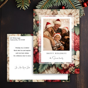 Elegantes Holiday Floral Foto Feiertagspostkarte