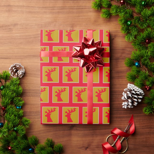 Elegantes Holiday Golden Rentier Head Pattern Rot Geschenkpapier (Feiertagsgeschenk)