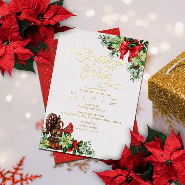 Elegantes Holiday Holly Floral Weihnachten Party Folieneinladung (Von Creator hochgeladen)