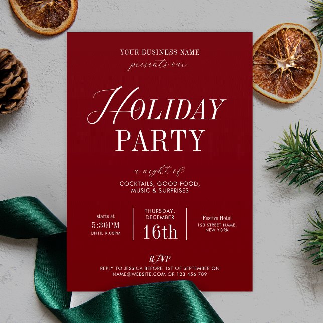 Elegantes Holiday Office Party Weihnachten Einladung (Festive invitations in red & white, perfect for your Holiday Party)
