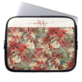 Elegantes Holiday Poinsettia Floral Monogramm Laptopschutzhülle
