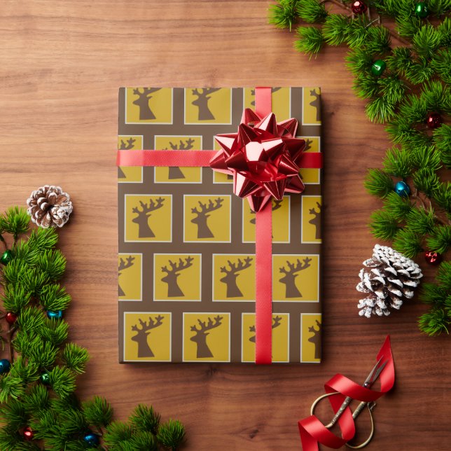 Elegantes Holiday Rentier Head Pattern Deep Brown Geschenkpapier (Feiertagsgeschenk)