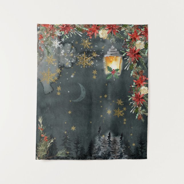 Elegantes Holiday Snowy Forest Woodland 50 x 60 Zo Wandteppich (Vorderseite)