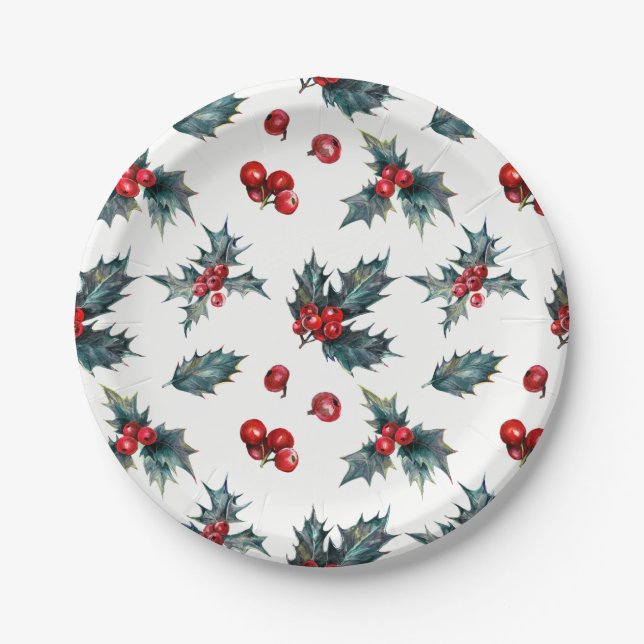 Elegantes Holly Berry Holiday Winter Wedding Party Pappteller (Vorderseite)