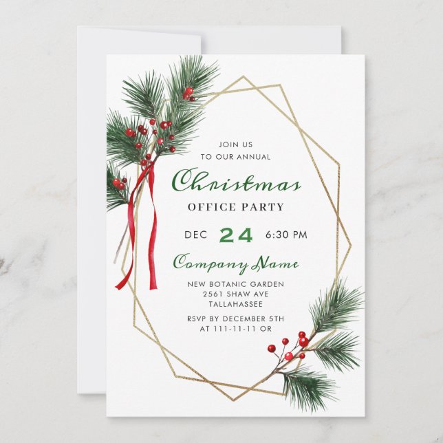 Elegantes Holly Berry Weihnachtsfest im Unternehme Einladung (Vorderseite)