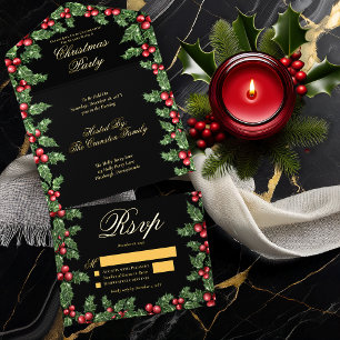 Elegantes Holly und Berries Rahmen Weihnachtsfest  All-in-One-Einladung